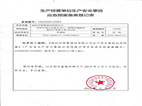 生产经营单位生产安全事故应急预案备案登记表